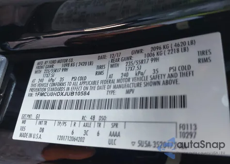 2018 Ford Escape Sel z USA, uszkodzony, nr VIN 1FMCU0HDXJUB10584